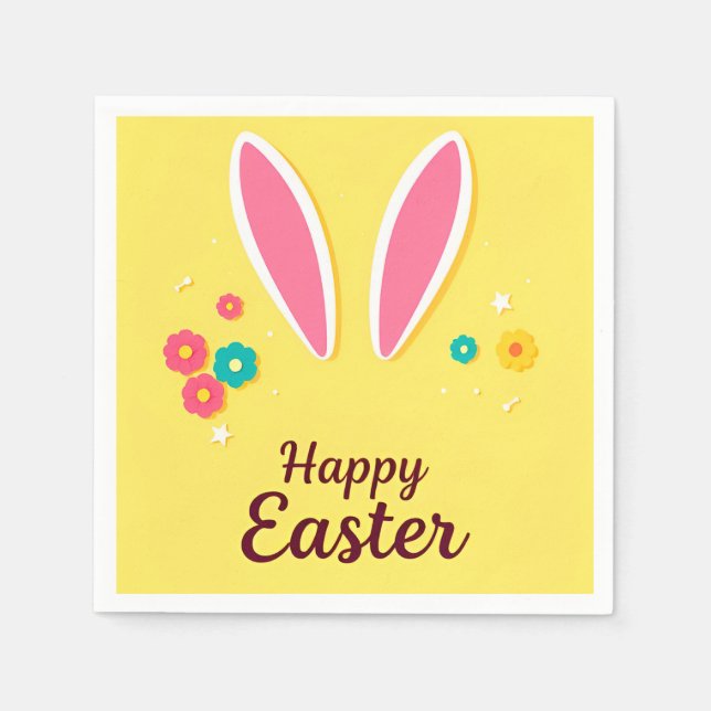 Happy Osterfeier Card mit sonnigen Ohren Serviette (Vorderseite)
