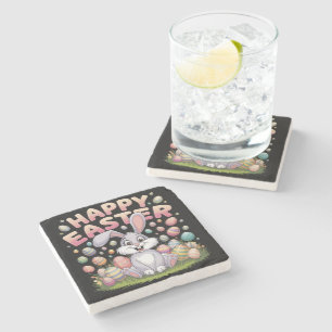 Happy Osterfest 2025 Eier Bunny Niedlich Rabbit Steinuntersetzer