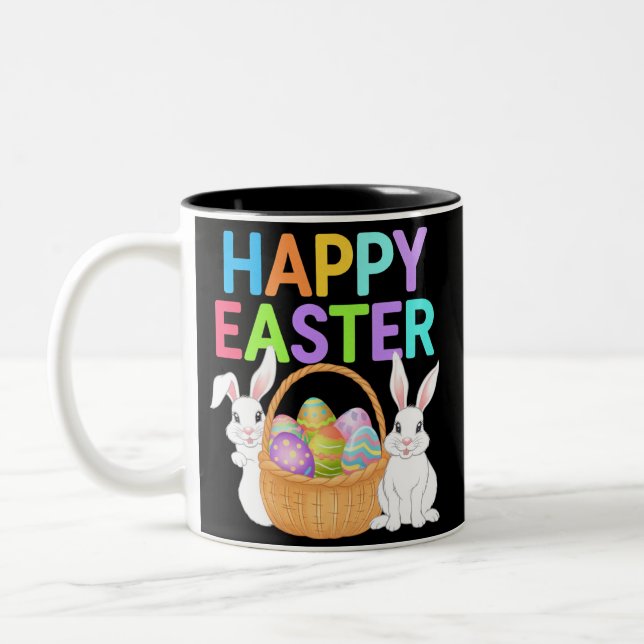 Happy Osterfest 2025 Eier Bunny Niedlich Rabbit Zweifarbige Tasse (Links)
