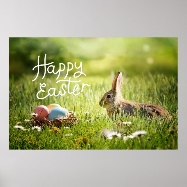 Happy Osterfest Niedlich Bunny mit farbenfroher Os Poster (Vorne)