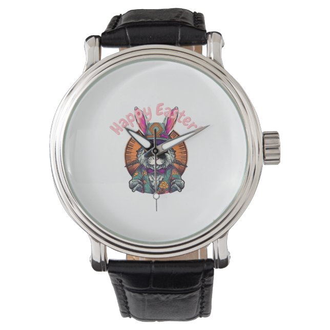 Happy Osterfest Niedlicher Cartoon Ostern Bunny Du Armbanduhr (Vorderseite)