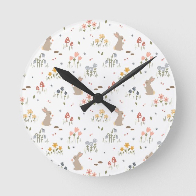 Happy Osterfest Sonnige Wildblumen Niedlich Kinder Runde Wanduhr (Vorderseite)
