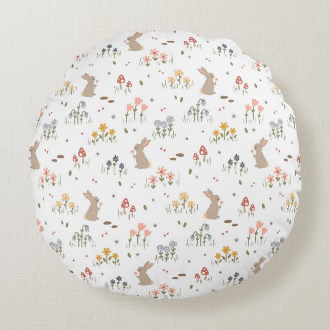 Happy Osterfest Sonnige Wildblumen Niedlich Kinder Rundes Kissen (Vorderseite)