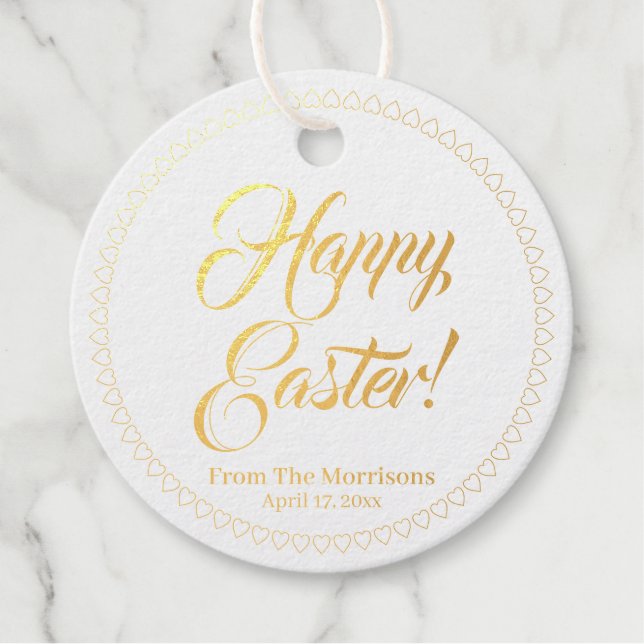 Happy Osterherzen maßgeschneiderte Skript elegante Geschenkanhänger (Vorderseite)