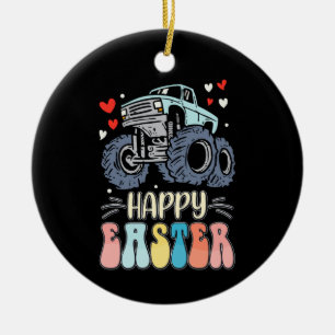 Happy Ostermonster Truck Bunny Rabbit Eggs Keramik Ornament