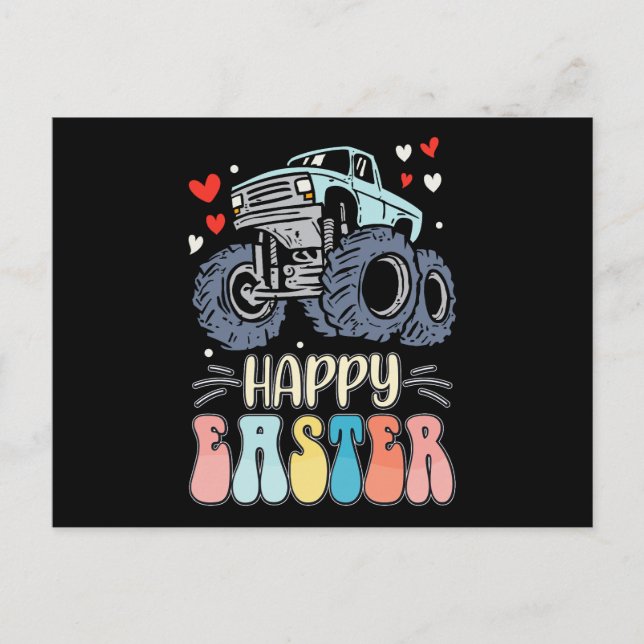 Happy Ostermonster Truck Bunny Rabbit Eggs Postkarte (Vorderseite)