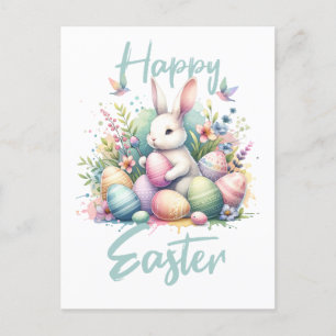 Happy Osterpastel Ostern Bunny Egg Aquarell Feiertagspostkarte