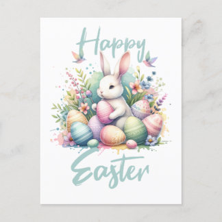 Happy Osterpastel Ostern Bunny Egg Aquarell Feiertagspostkarte