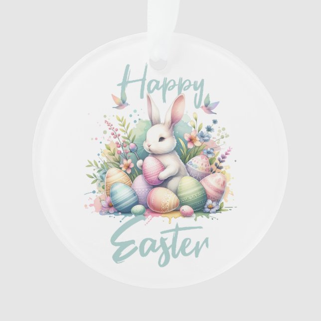 Happy Osterpastel Ostern Bunny Egg Aquarell Ornament (Vorderseite)