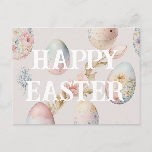 Happy Osterpostkarte in zarten rosa Farben Postkarte (Vorderseite)