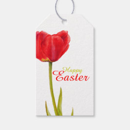 Happy Osterrot Tulpe Blume Aquarell Geschenk Tag Geschenkanhänger