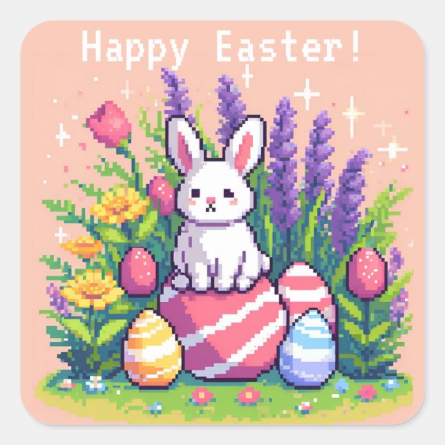Happy Ostersonne 8 Bit Pixelart Quadratischer Aufkleber (Vorderseite)