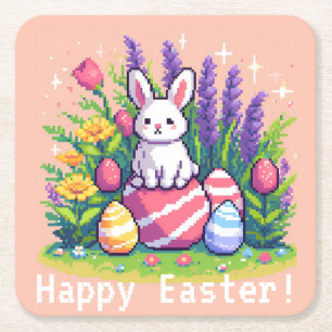 Happy Ostersonne 8 Bit Pixelart Rechteckiger Pappuntersetzer