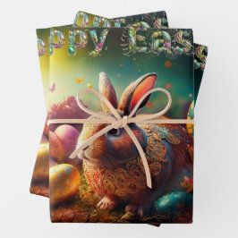 Happy Ostersonne mit Ostereiern Geschenkpapier Set