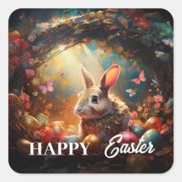 Happy Ostersonne mit Ostereiern Quadratischer Aufkleber