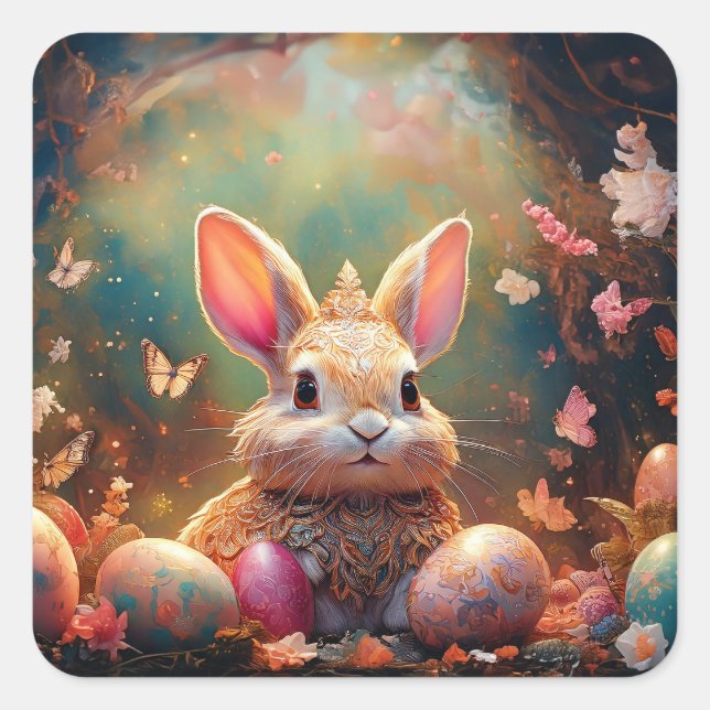 Happy Ostersonne mit Ostereiern Quadratischer Aufkleber (Vorderseite)