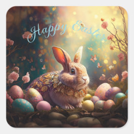 Happy Ostersonne mit Ostereiern Quadratischer Aufkleber