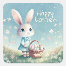 Happy Ostersonne mit Ostereiern Quadratischer Aufkleber