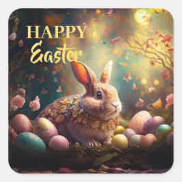 Happy Ostersonne mit Ostereiern Quadratischer Aufkleber