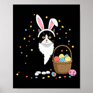 Happy Ostertag Black Cat Kaninchen Ohren Ostereier Poster
