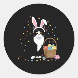 Happy Ostertag Black Cat Kaninchen Ohren Ostereier Runder Aufkleber