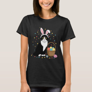 Happy Ostertag Black Cat Kaninchen Ohren Ostereier T-Shirt