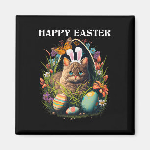 Happy Ostertag Bunny Cat Eggs Basket Männer Frauen Magnet