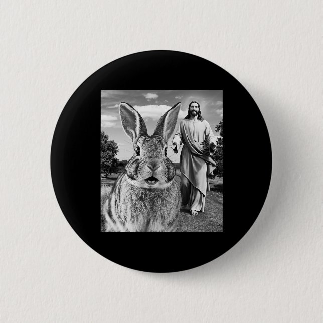 Happy Ostertag Bunny Selfie Christlich Ostermänner Button (Vorderseite)