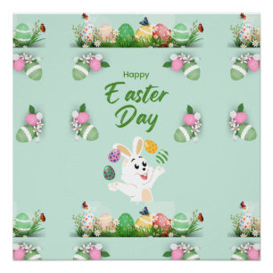 Happy Ostertag - Funny Bunny und Eggs Oster Poster