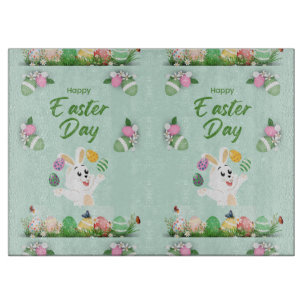 Happy Ostertag - Funny Bunny und Eggs Oster Schneidebrett