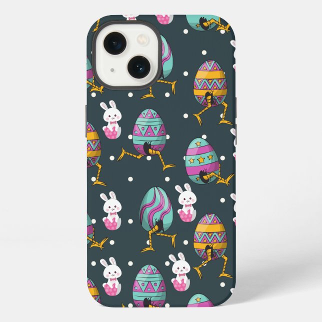 Happy Ostertag - Funny Bunny Wakes Pattern iPhone Hülle (Rückseite)