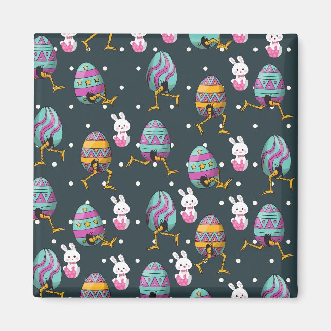 Happy Ostertag - Funny Bunny Wakes Pattern Magnet (Vorne)