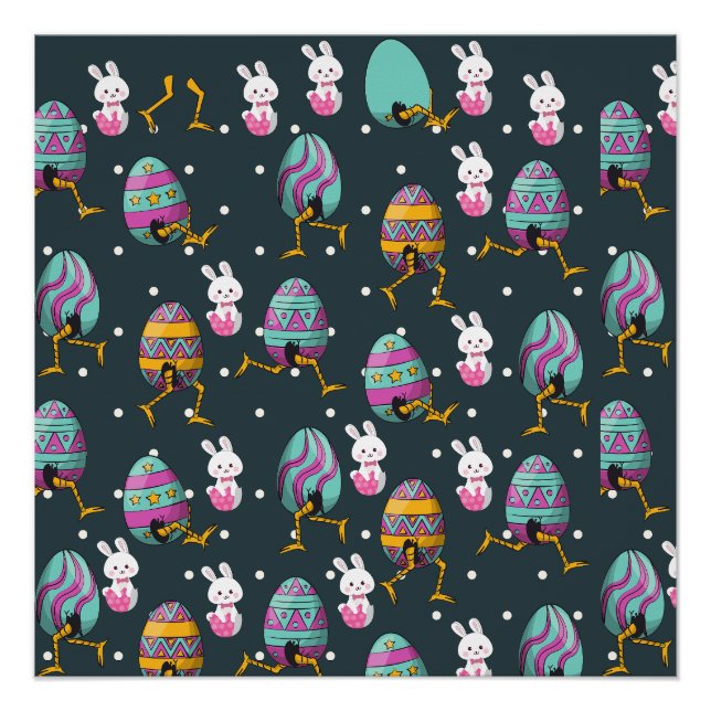 Happy Ostertag - Funny Bunny Wakes Pattern Poster (Vorderseite)