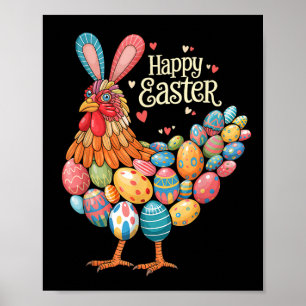 Happy Ostertag Hühnchen Bunnies bunte Eier Far Poster