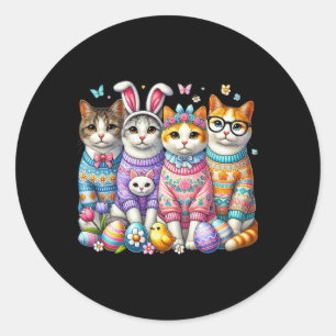 Happy Ostertag Katze Eier Funny Matching Men Women Runder Aufkleber