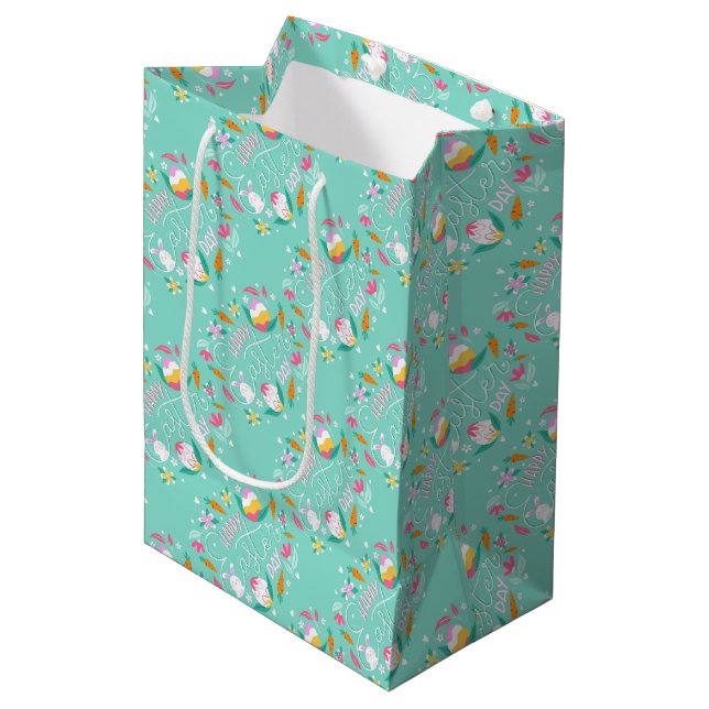 Happy Ostertag Mittlere Geschenktasche Geschenktüte (Vorderseite Schrägansicht)