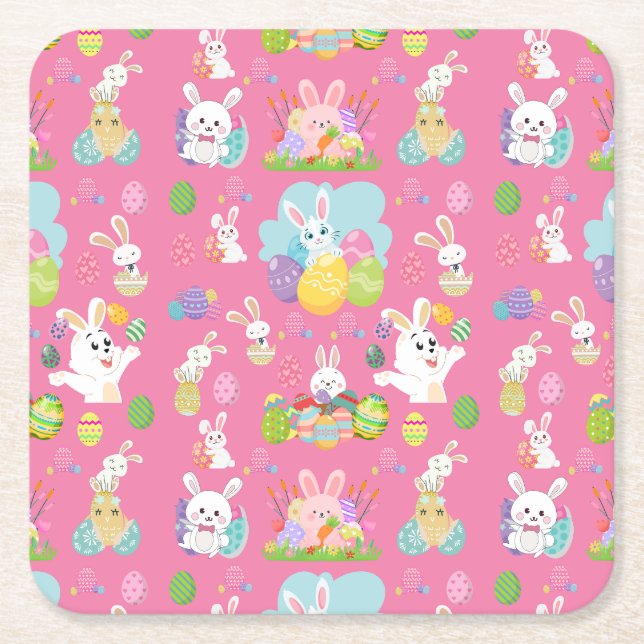 Happy Ostertag - Muster Sonne und Eier Rechteckiger Pappuntersetzer (Vorderseite)