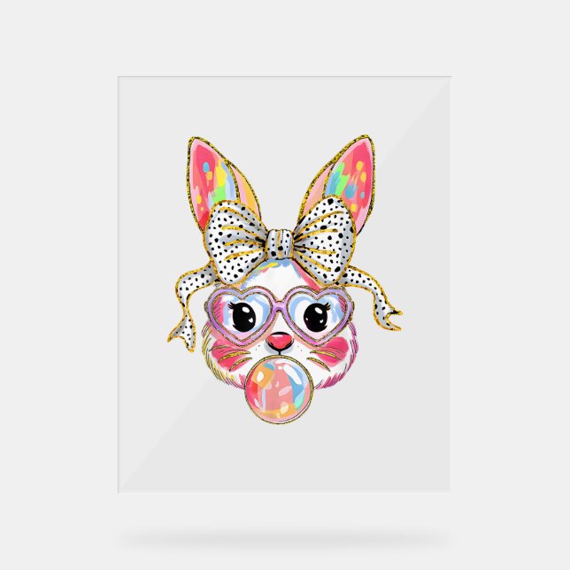 Happy Ostertag Niedlich Bunny Rabbit Coquette Bow  Acrylschild (Vorderseite)