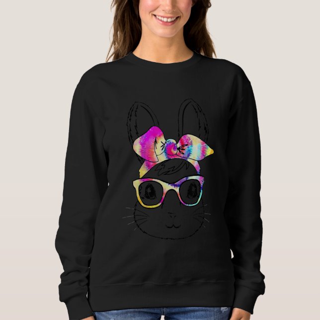 Happy Ostertag Niedlich Bunny Rabbit Face Gefärbte Sweatshirt (Vorderseite)