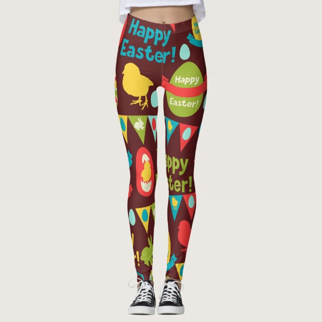 Happy Ostertag - Pattern Bunny und Eier Ostern Leggings (Vorderseite)