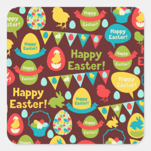 Happy Ostertag - Pattern Bunny und Eier Ostern Quadratischer Aufkleber