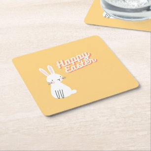 Happy Ostertext mit sonniger Orange Rechteckiger Pappuntersetzer
