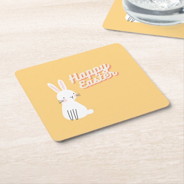 Happy Ostertext mit sonniger Orange Rechteckiger Pappuntersetzer (angewinkelt)