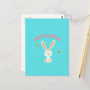 Happy Osterweißer Hase auf blau Postkarte