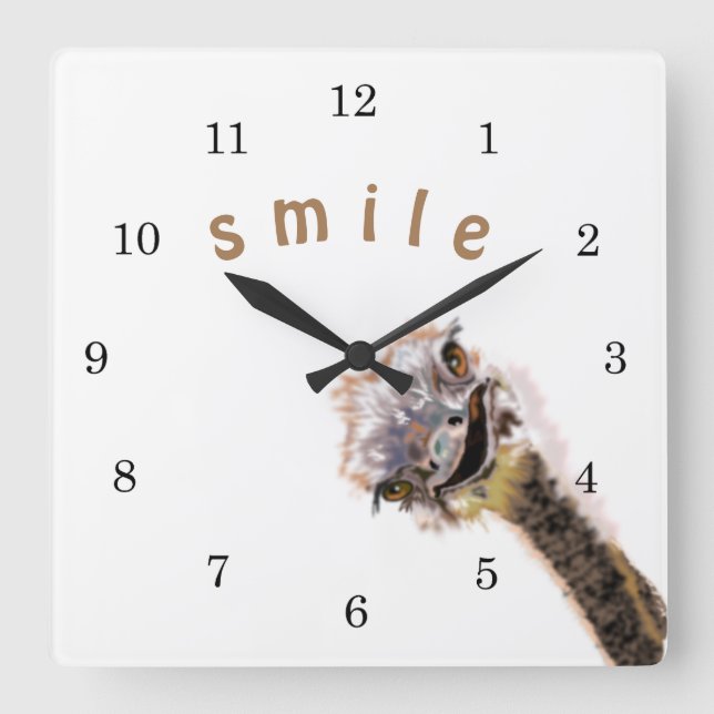 Happy Ostrich Quadratische Wanduhr (Vorderseite)