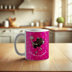 Happy Ostrich tanzen in Party Hat Cartoon Kaffeetasse