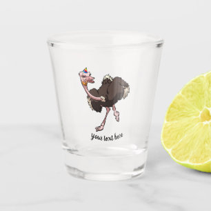 Happy Ostrich tanzen in Party Hat Cartoon Schnapsglas