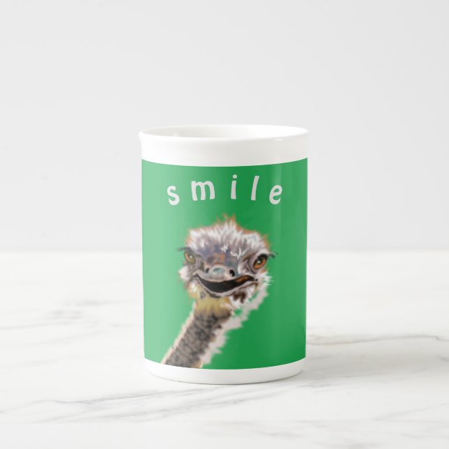 Happy Ostrich Tasse - Lächeln - Ihre Farbe / Text (Vorderseite)