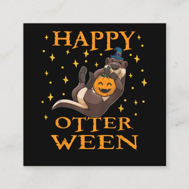Happy Otterween Niedlich Sea Otter Halloween-Kostü Quadratische Visitenkarte (Vorderseite)