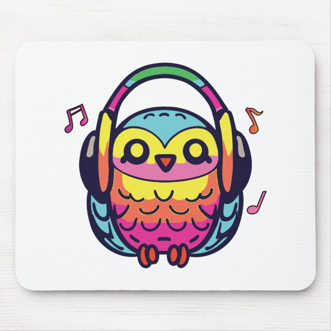 Happy Owl mit Kopfhörern, die Musik hören. Mousepad (Vorne)